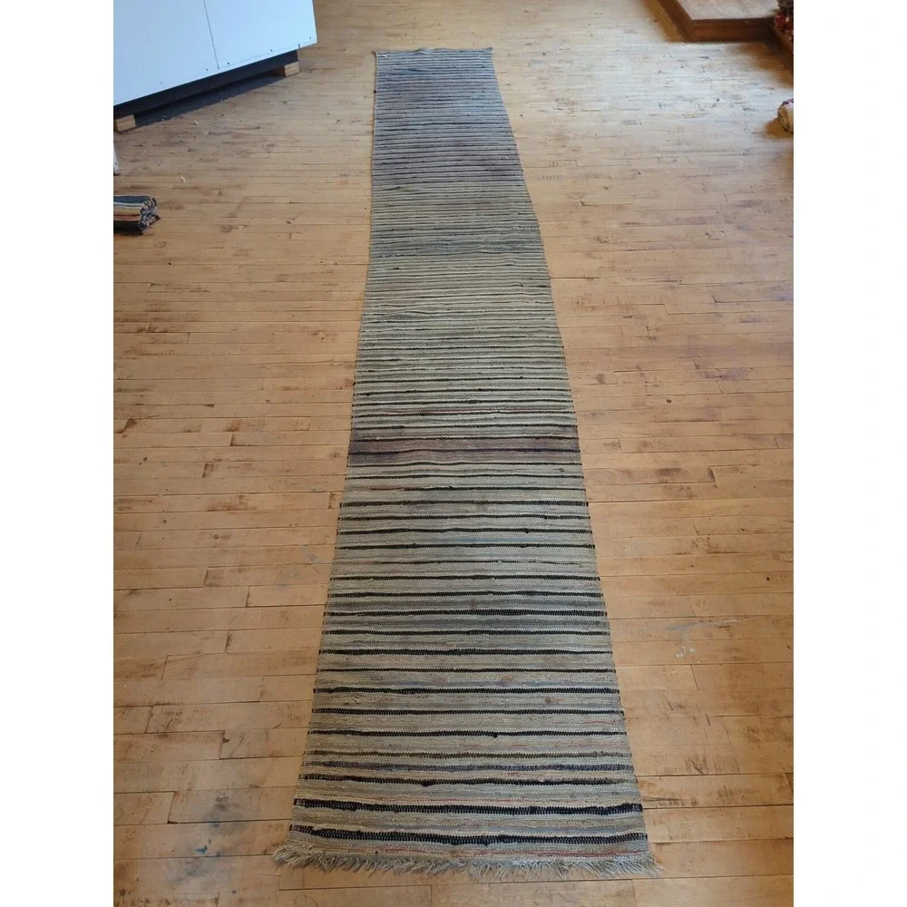 Antique Imported Swedish HandMade Rag‎ Rug Runner (25 x 183 inches )